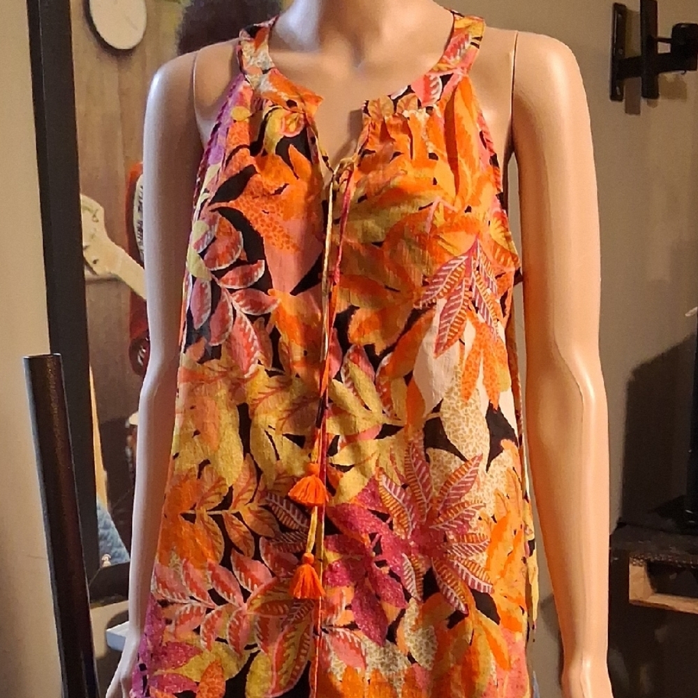 Rose & Olive Autumn Leaf Tank Top - Orange and Pink